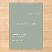Sage Green Simple Modern Wedding Save the Date Acryleinladungen (Vorderseite)