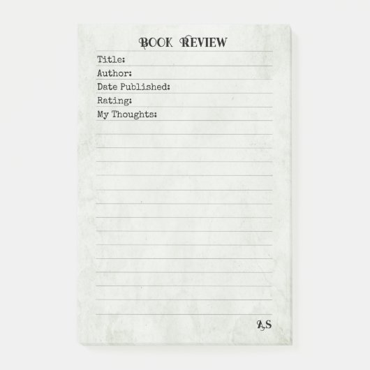 Sage Green Simple Monogram Book Review Post-it Klebezettel (Vorderseite)