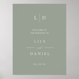 Sage Green Simple Monogram Wedding Begrüßungszeich Poster