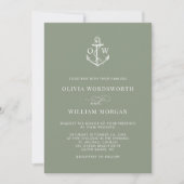 Sage Green Simple Nautical Anchor Monogram Wedding Einladung (Vorderseite)