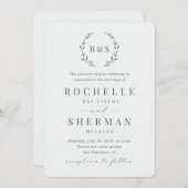 Sage Green Simple Rustic Leaf Monogram Wedding Einladung (Vorne/Hinten)