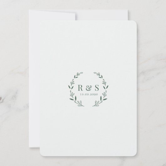 Sage Green Simple Rustic Leaf Monogram Wedding Einladung (Rückseite)