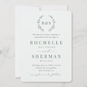 Sage Green Simple Rustic Leaf Monogram Wedding Einladung (Vorderseite)
