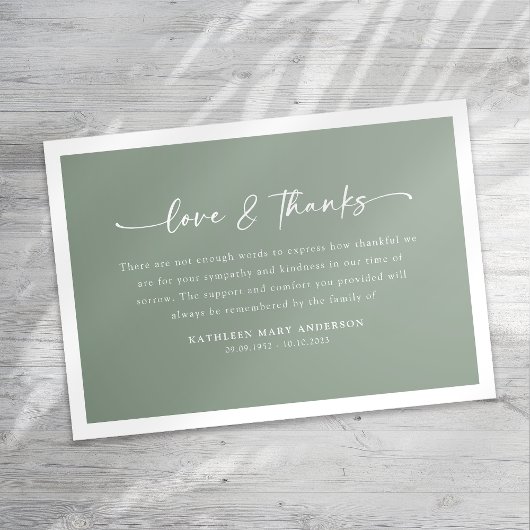 Sage Green Simple Script Funeral Dankeskarte