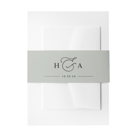 Sage Green Simple Script Monogram Wedding Einladungsbanderole (Vorderseite Beispiel)