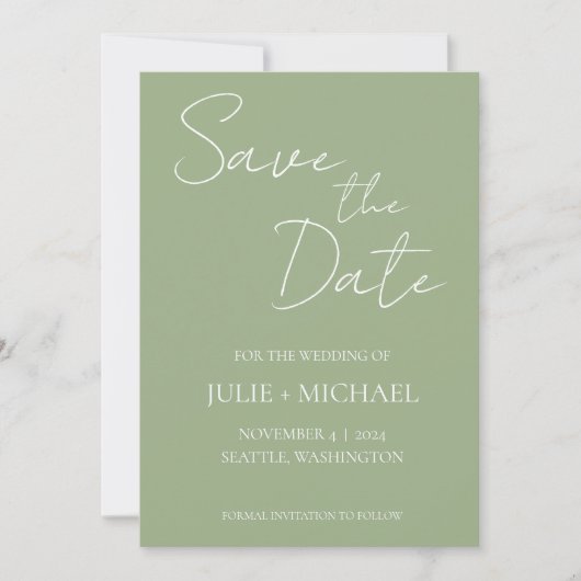 Sage Green Simple Style Wedding Save The Date (Vorderseite)