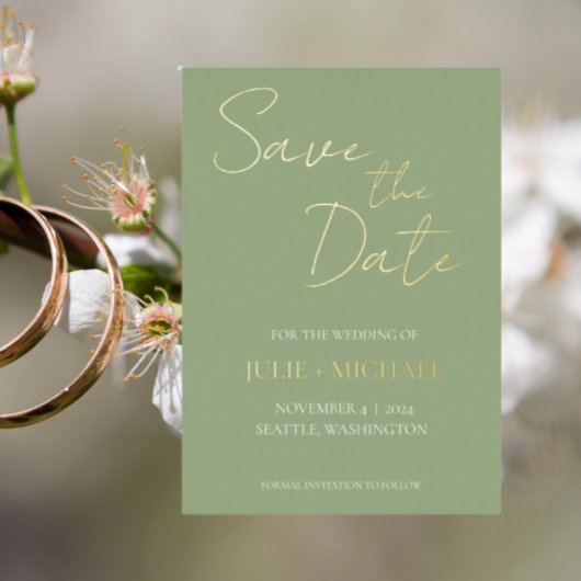Sage Green Simple Style Wedding Save the Date Folieneinladung