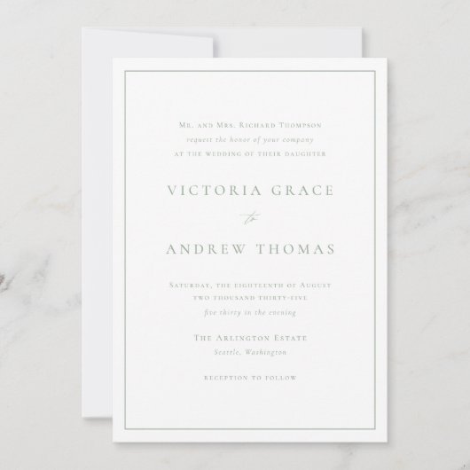 Sage Green Simple Typografy Formal Wedding Einladung (Vorderseite)