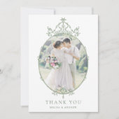 Sage Green Simple Vintage Frame Wedding Photo Dankeskarte (Vorderseite)