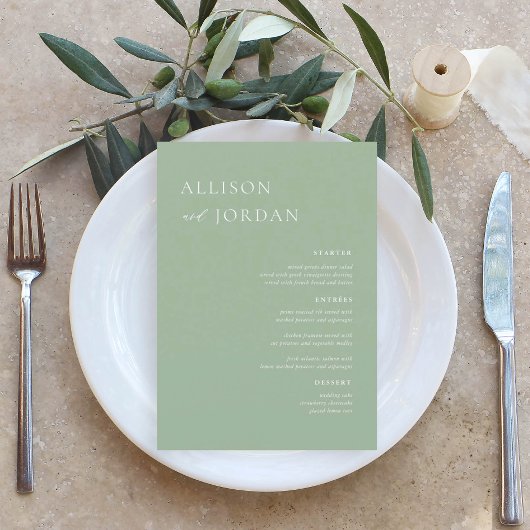 Sage Green Simple Wedding Menu Cards Menükarte