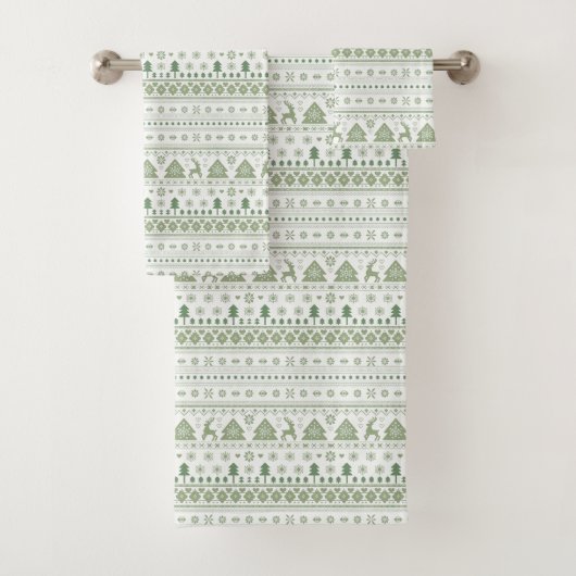 Sage Green skandinavisch Nordic Winter Weihnachten Badhandtuch Set (Insitu)