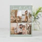 Sage Green Skript 6 Foto Hochzeit speichern Sie da Save The Date (Stehend Vorderseite)