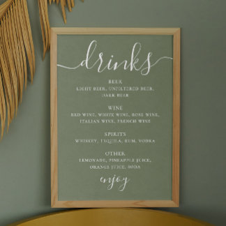Sage Green Skript Hochzeit alkoholische Getränke B Poster