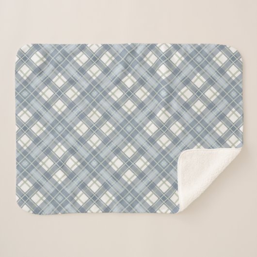 Sage Green, Slate Blue und Creme Kariert Sherpadecke (Vorderseite (Horizontal))