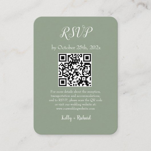 Sage Green Small Vertical Wedding RSVP QR Code Begleitkarte (Vorderseite)
