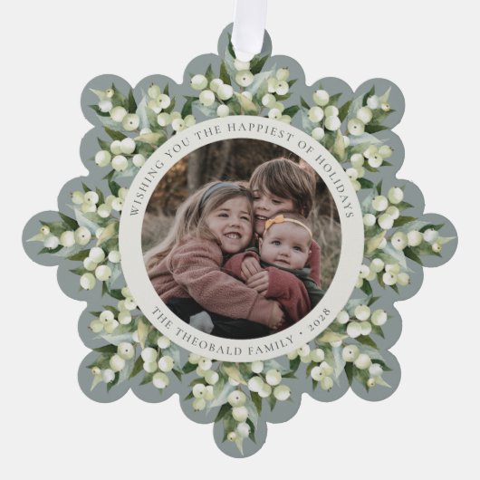 Sage Green Snowberry+Greenery Holiday Paper Ornament Karte (Vorderseite)