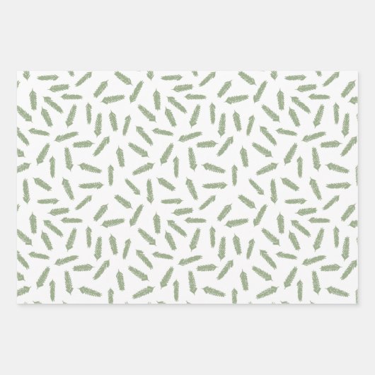 Sage Green Snowflakes Pine Karierte Urlaubsmuster Geschenkpapier Set (Vorderseite 3)
