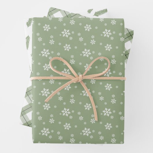 Sage Green Snowflakes Pine Karierte Urlaubsmuster Geschenkpapier Set (Beispiel)