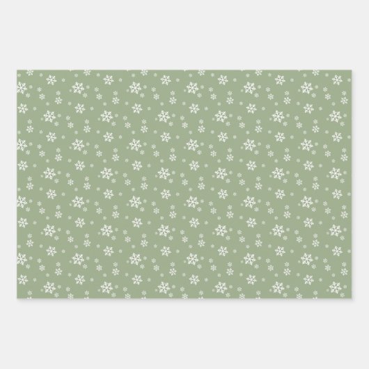 Sage Green Snowflakes Pine Karierte Urlaubsmuster Geschenkpapier Set (Vorderseite)
