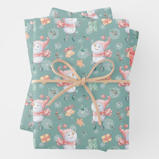 Sage Green Snowman Holiday Geschenkpapier Set (Beispiel)