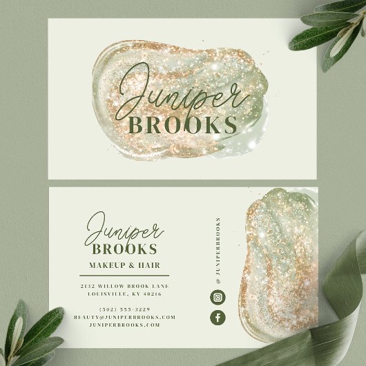 Sage Green Social Media Einfaches Glitzer Aquarell Visitenkarte