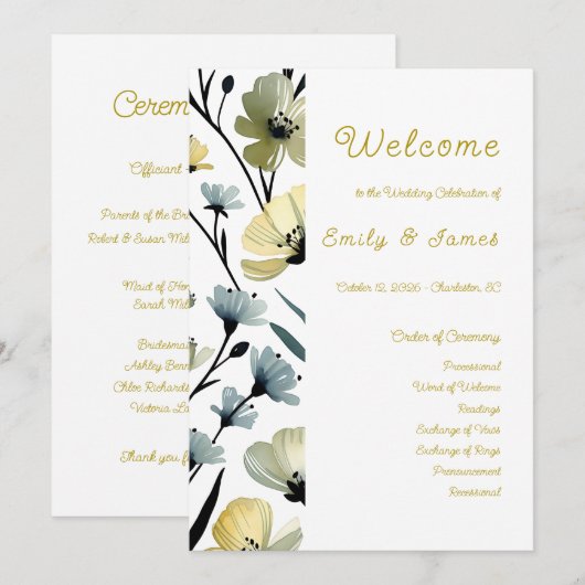 Sage Green & Soft Yellow Botanical Weddin Programm (Vorne/Hinten)