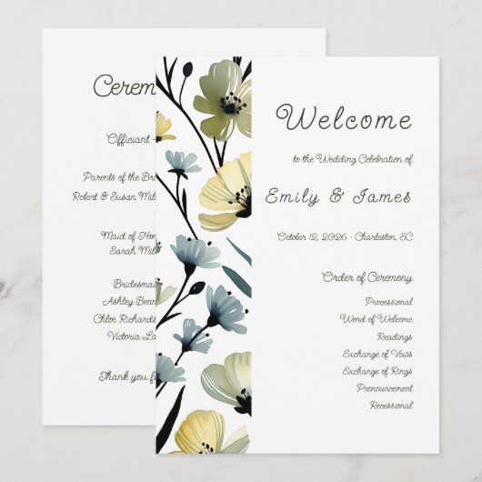 Sage Green & Soft Yellow Botanical Weddin Programm (Vorne/Hinten)