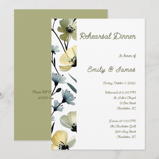 Sage Green & Soft Yellow Botanical Wedding Einladung (Vorne/Hinten)