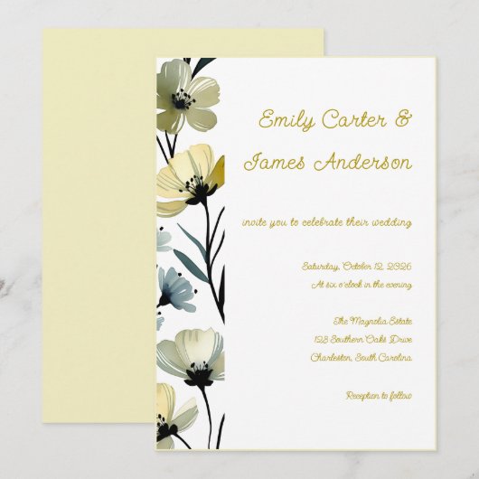 Sage Green & Soft Yellow Botanical Wedding Einladung (Vorne/Hinten)