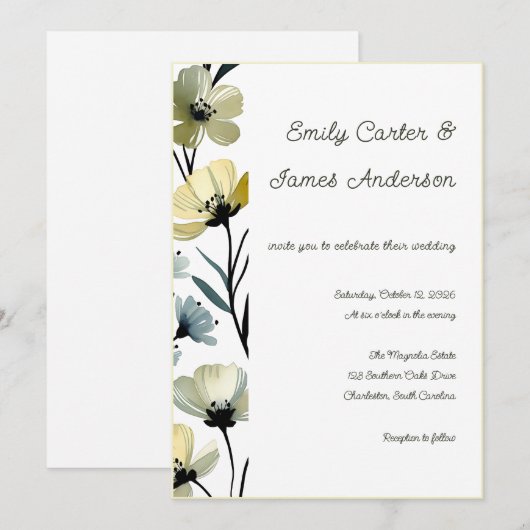 Sage Green & Soft Yellow Botanical Wedding Einladung (Vorne/Hinten)
