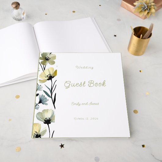 Sage Green & Soft Yellow Botanical Wedding Gästebuch (Vorderseite offen)