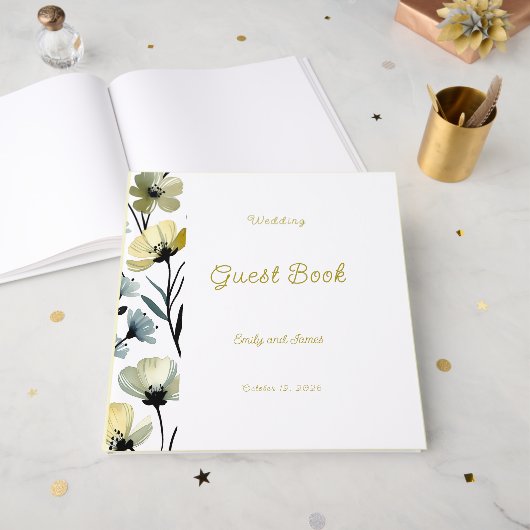 Sage Green & Soft Yellow Botanical Wedding Gästebuch (Vorderseite offen)