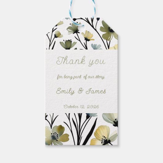 Sage Green & Soft Yellow Botanical Wedding Geschenkanhänger (Vorderseite)