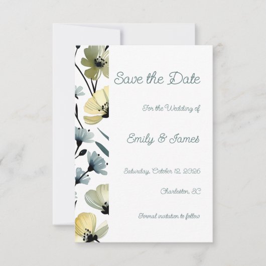 Sage Green & Soft Yellow Botanical Wedding Save The Date (Vorderseite)