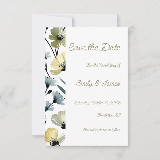 Sage Green & Soft Yellow Botanical Wedding Save The Date (Vorderseite)