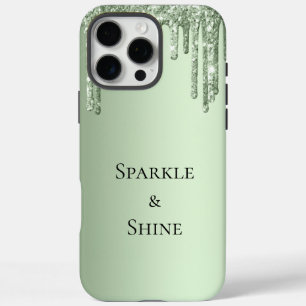 Sage Green Sparkle Glitzer Tropfen iPhone 16 Pro Max Hülle