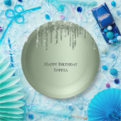 Sage Green Sparkle Glitzer Tropfen Geburtstag Pappteller (Party)