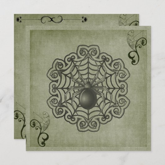 Sage Green Spider Scroll Halloween-Party Einladung (Vorne/Hinten)