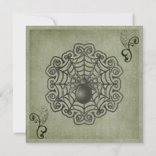 Sage Green Spider Scroll Halloween-Party Einladung (Vorderseite)