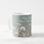 Sage Green Spring Floral Teacher Elegant Script Kaffeetasse (Vorderseite Links)