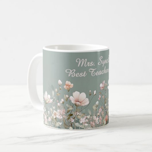 Sage Green Spring Floral Teacher Elegant Script Kaffeetasse (Vorderseite Links)