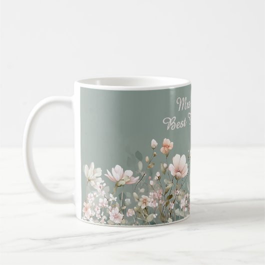 Sage Green Spring Floral Teacher Elegant Script Kaffeetasse (Links)