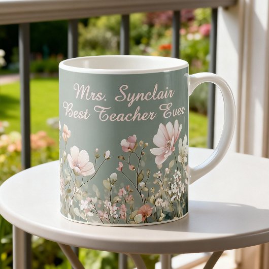 Sage Green Spring Floral Teacher Elegant Script Kaffeetasse