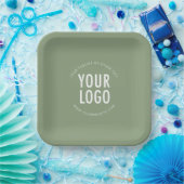 Sage Green Square Paper Plates Custom Logo Printed Pappteller (Party)