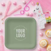 Sage Green Square Paper Plates Custom Logo Printed Pappteller (Party)