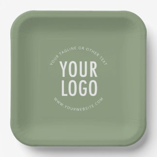 Sage Green Square Paper Plates Custom Logo Printed Pappteller