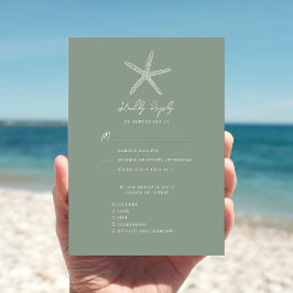 Sage Green Starfish Beach Hochzeit in Urlaubsort RSVP Karte