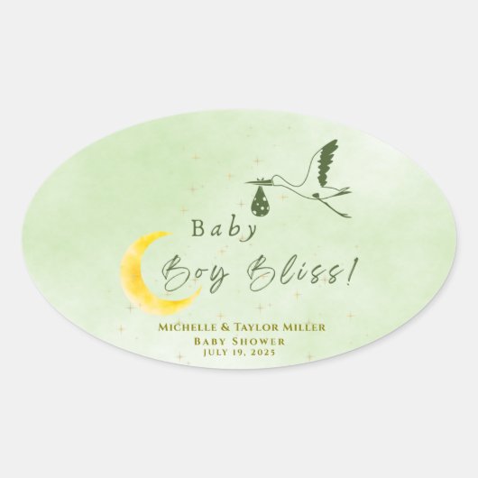 Sage Green Starlit Baby Boy Bliss Special Delivery Ovaler Aufkleber (Vorderseite)