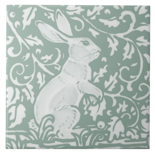 Sage Green Stehend Rabbit Intricated Forest Floral Fliese (Vorderseite)