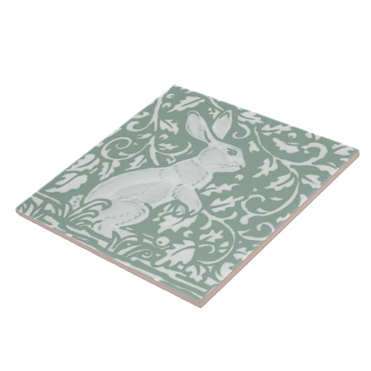 Sage Green Stehend Rabbit Intricated Forest Floral Fliese (Seite)
